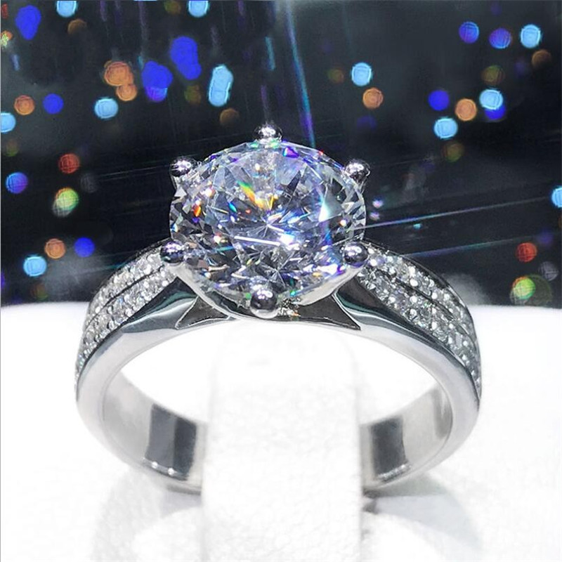 Stunning Luxury Jewelry 925 Sterling Silver Party Large Round Cut White Topaz CZ Diamond Moissanite Women Wedding Engagement Band Ring Gift