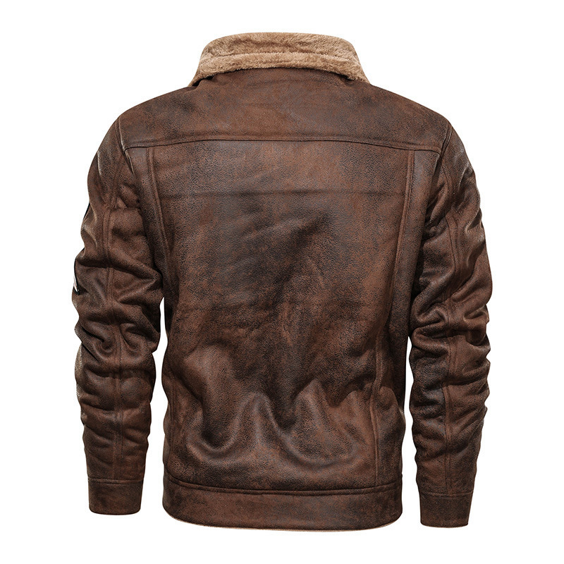 Mens Jackets and Coats Retro Style Suede Leather Jacket Men Leather Motorcycle Jacket Fur Lined Warm Coat Winter Velvet Overcoat 201118