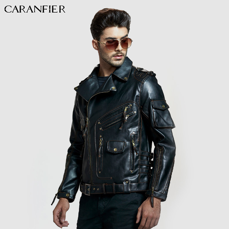 CARANFIER Men Clothing Vintage Mens Jackets Coats Motorcycle Biker Faux Leather Jacket Men Classic High-quality Handmade Jackets 201128