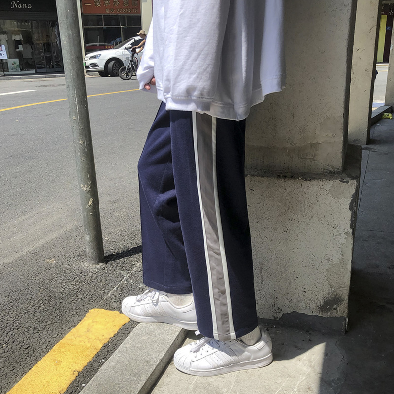 Sweatpants Men's Fashion Hit Color Casual Drawstring Pants Men Track Pants Streetwear Wild Loose Hip Hop Straight Trousers Mens T200422