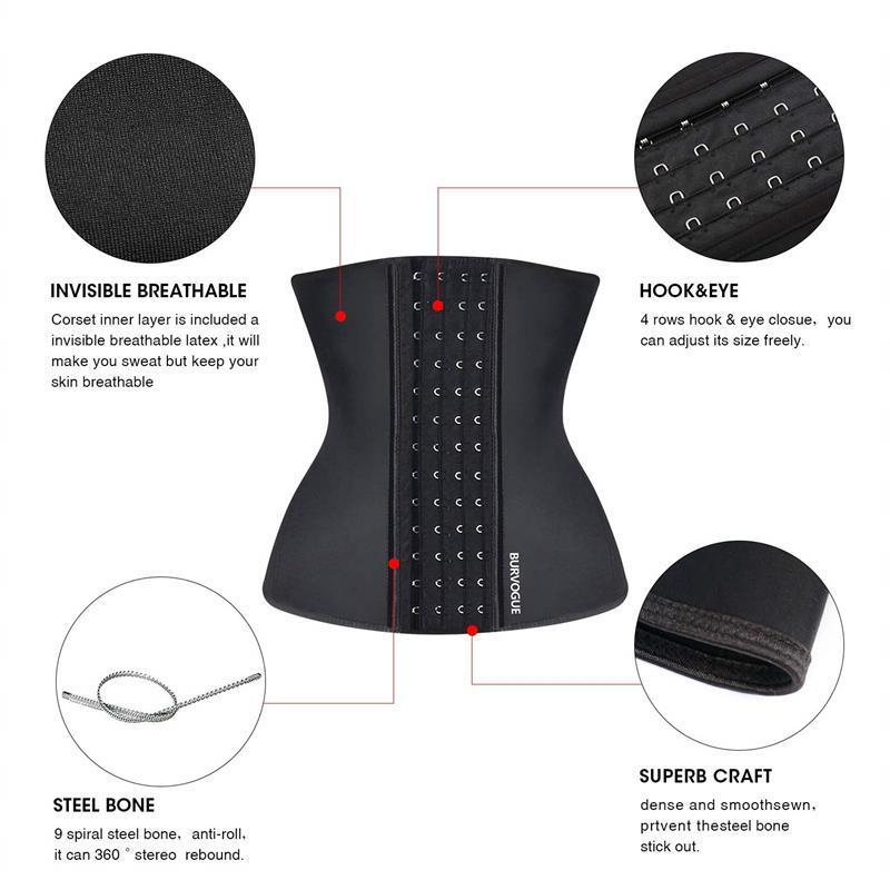 Burvogue Waist Trainer Corset for Weight Loss Women Latex Corset Body Shaper Tummy Waist Cincher Slimming Shaper Belt Shapewear LJ201209