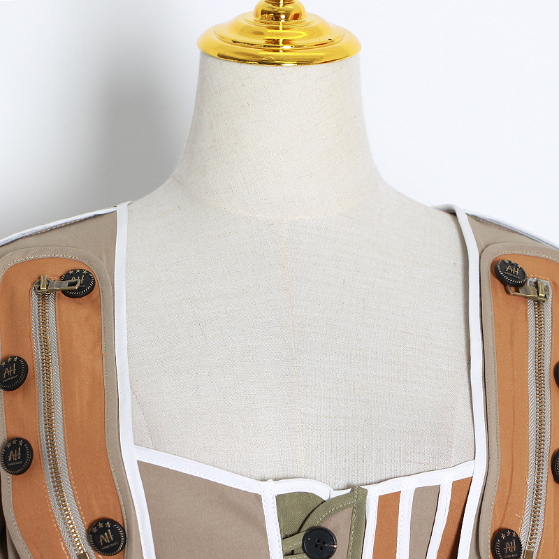 CHICEVER Patchwork Hit Color Irregular Coats For Women Square Collar Lantern Sleeve Lace Up Jackets Female Fashion Clothes 201017