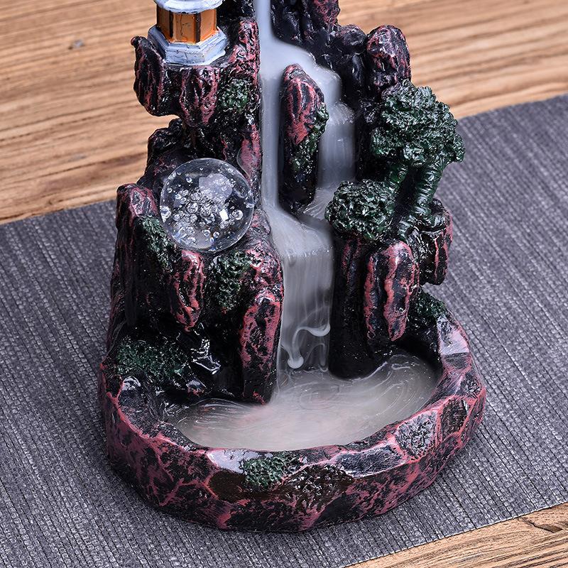 LED Waterfall Backflow Incense Burner Glowing Ball Home Incense Holder WY60332