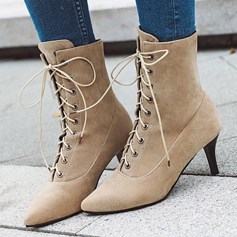 Women Booties Autumn Short Boots Female Suede High Heels Boots Lace-up Solid Color Pointed Toe Shoes Ladies Casual Work Shoes1, Beige
Women Booties Autumn Short Boots Female Suede High Heels Boots Lace-up Solid Color Pointed Toe Shoes Ladies Casual Work Shoes1, Beige
