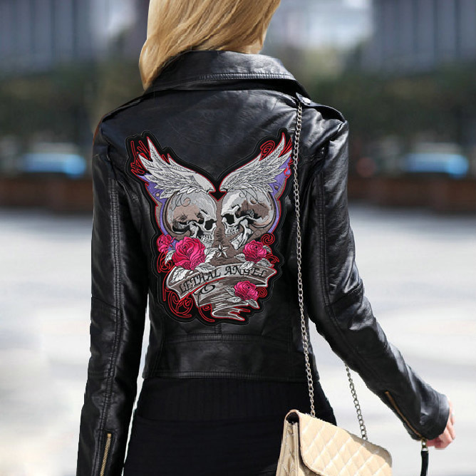 Women Embroidery Leather Jackets Winter Slim Motorcycle Bomber Skull Jacket Coats Black Wine Red 201020