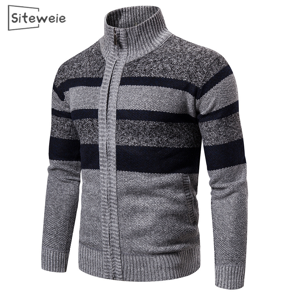 SITEWEIE Men Trendy Zipper Cardigan Long-sleeve Knitted Casual Turtleneck Sweaters Fall Winter Men Outdoor Sports Tops L470 201118
