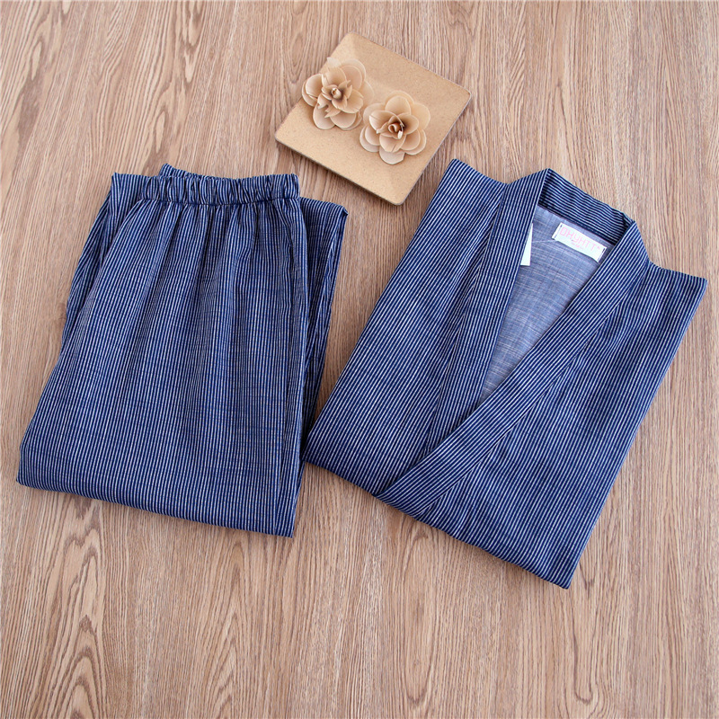 Summer Men 100% gauze cotton kimono pajamas set Japanese Traditional Pajamas Kimono Male pyjamas Robes Suit 032205 201109