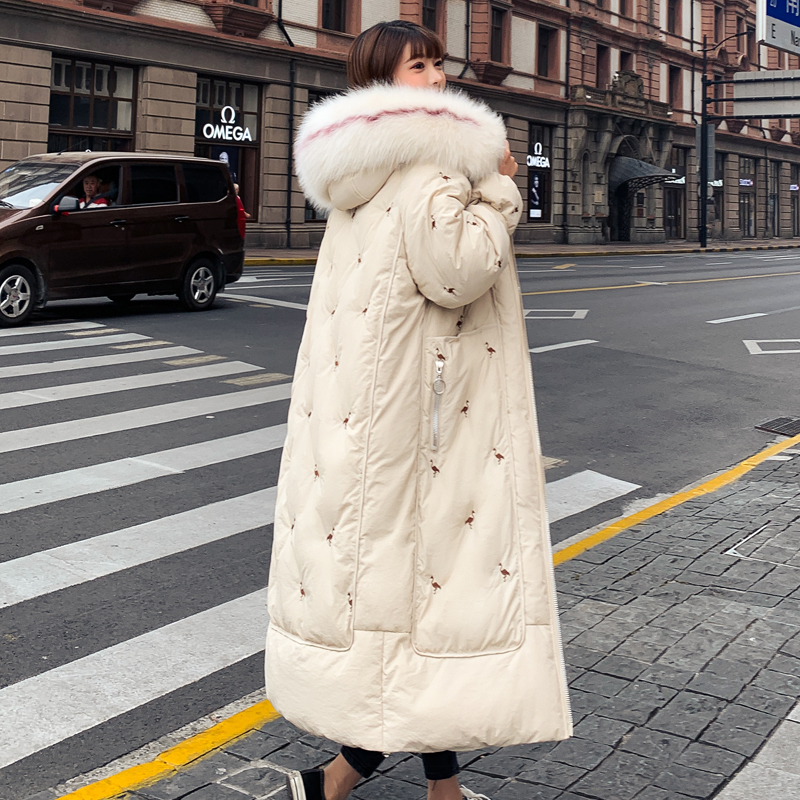 women's parkas winter X-long jacket women thick loose hooded fur collar star print plus size female coat chaquetas mujer 201019
