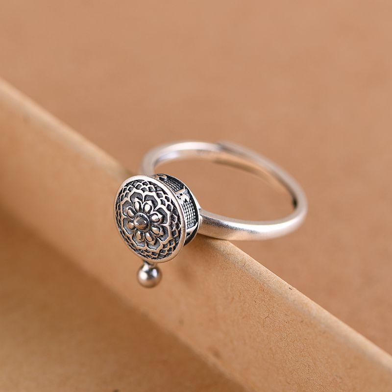BALMORA 100% Real Sterling Silver Rotating Rings for Women Buddhist Tibetan Prayer Wheel Ring OM Mantra Lady Spinner Band Ring 201112