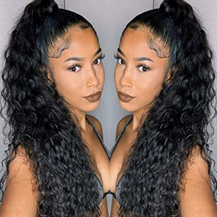 Long water wave Kinky Curly Ponytail Human Hair Drawstring Ponytail With Clip Ins Extension Afro Puffy Brazilian Curly Hair Extension 160g