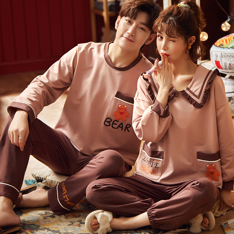 NIGHTWA Lovers Pyjamas Full Sleeve Cotton Pajama Sets Cartoon Couple Pajamas For Women Cute Sleepwear Sets Winter Pijama Mujer 201027
