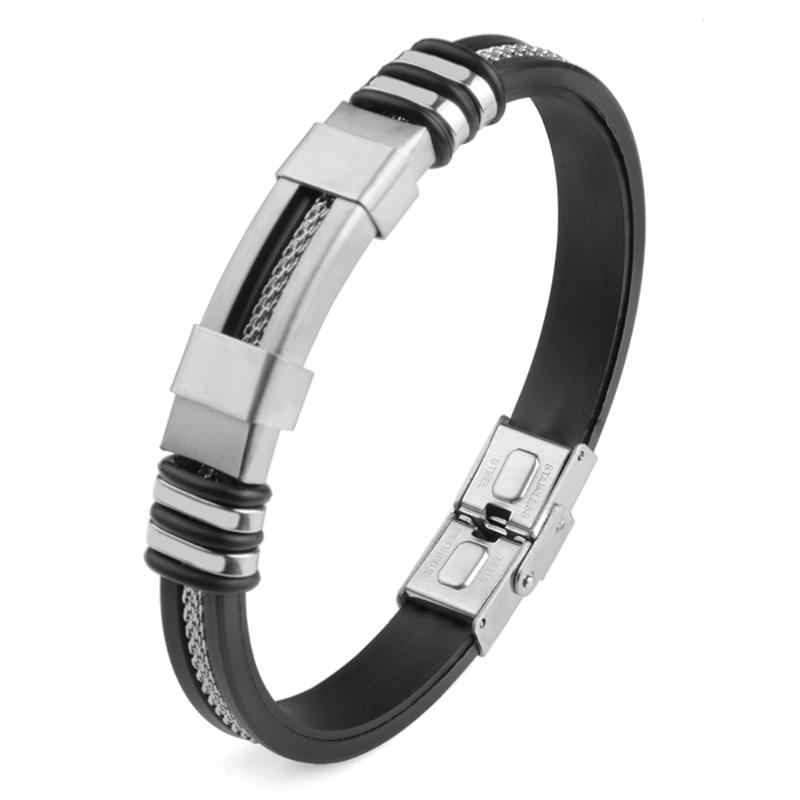 Stainless Steel Silica Gel Bracelet For Men Wrist Band Black Grooved Rudder Mesh Link Insert Punk Wristband Casual Bangle
Stainless Steel Silica Gel Bracelet For Men Wrist Band Black Grooved Rudder Mesh Link Insert Punk Wristband Casual Bangle
