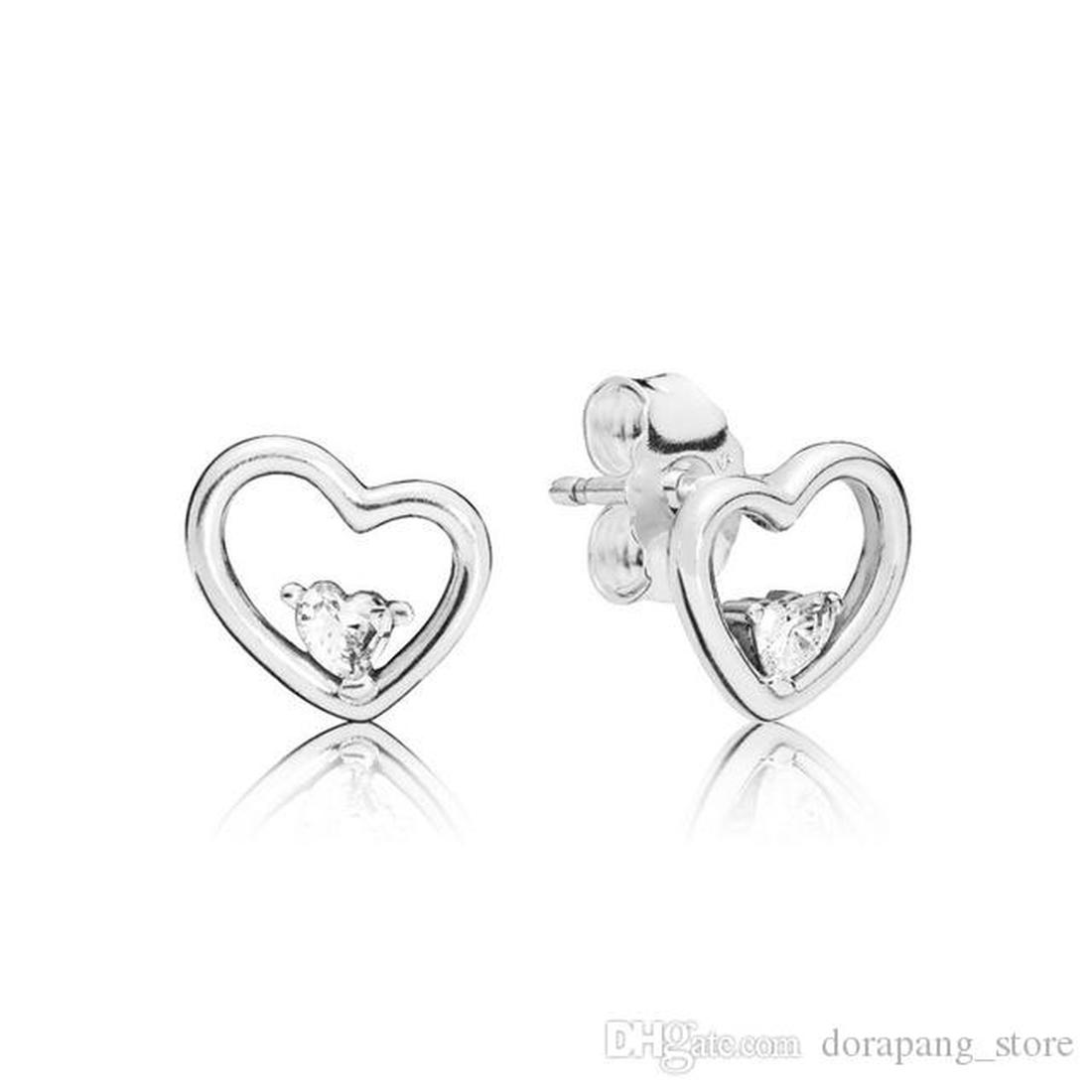Designer Jewelry 925 Silver Earring Heart Ear Studs Fit DIY Dangler Wholesale Factory Love Earrings For Women Gifts European Style Whole
