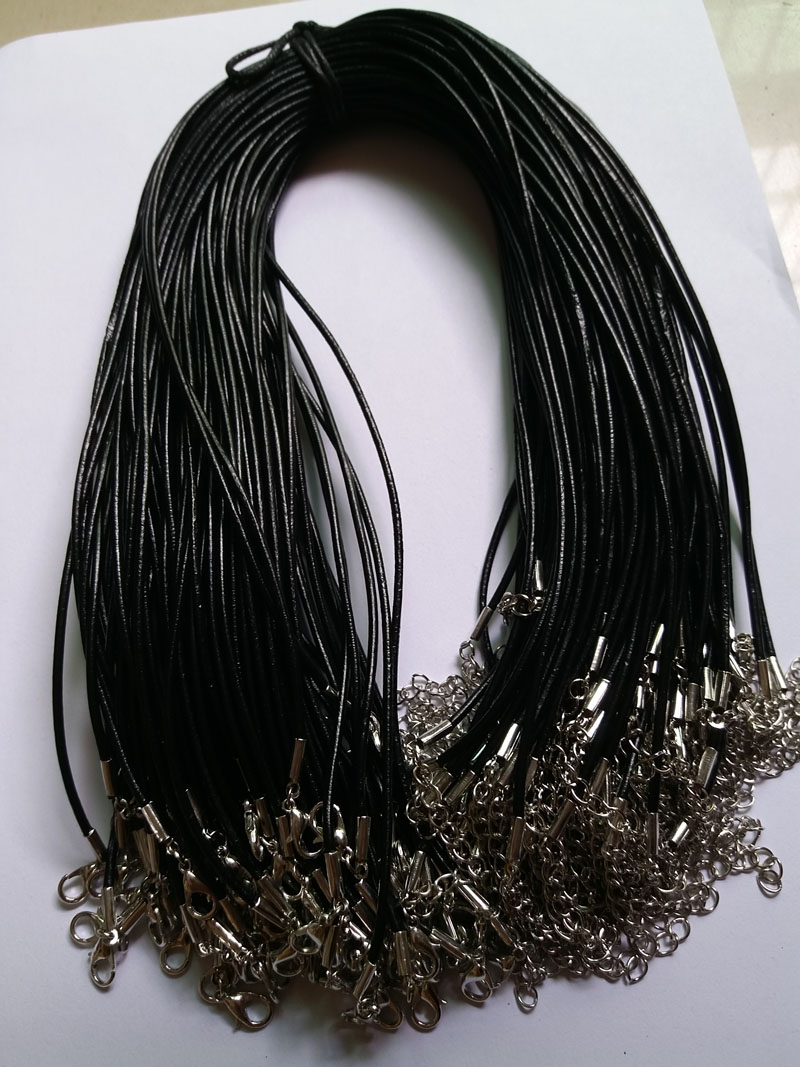 100 Pieces 20mm Black Genuine Leather Necklace Cord with Lobster Clasp String for Jewelry Necklace Bracelet Making Supplies 43CM