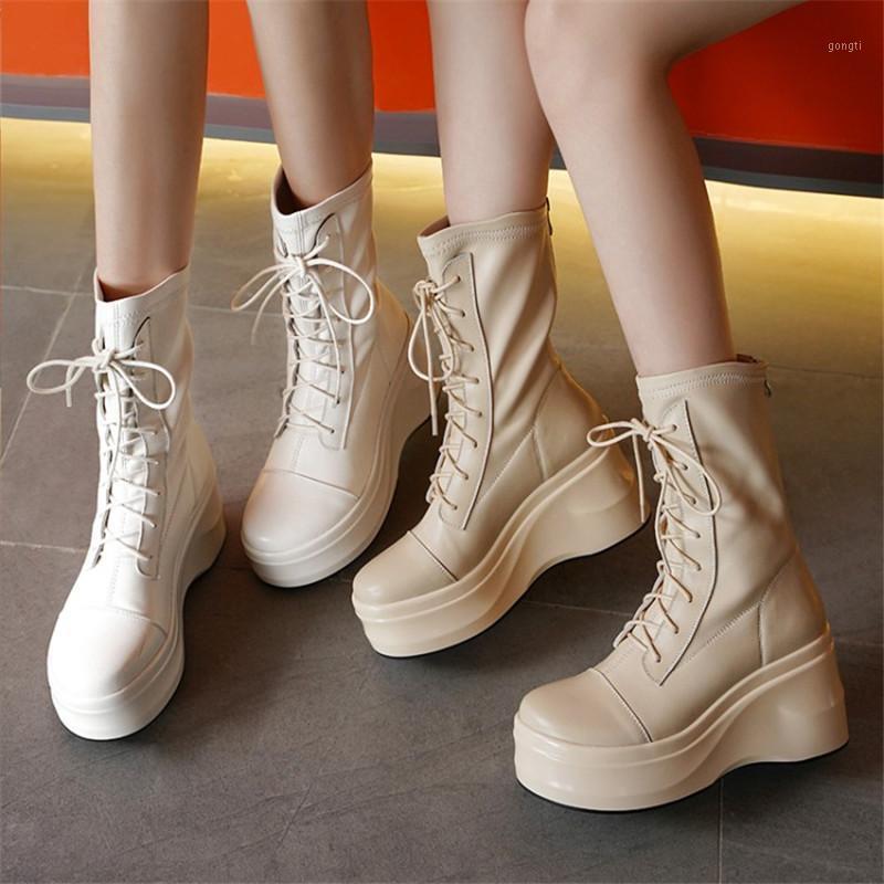 PXELENA Punk Rock Combat Thick Platform Gothic Boots Women Genuine Leather Wedge High Heels Stretch Boots Autumn Winter Shoes 391, Apricot autumn
PXELENA Punk Rock Combat Thick Platform Gothic Boots Women Genuine Leather Wedge High Heels Stretch Boots Autumn Winter Shoes 391, Apricot autumn