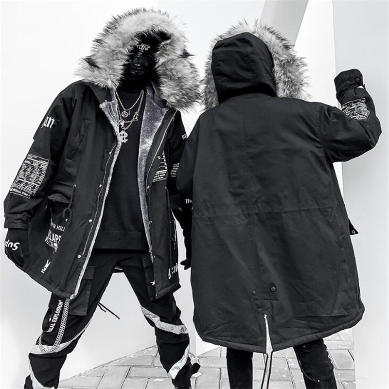 NAGRI Hip-hop Winter Coat Women Long Fur Collar Warm Parka Street Style Oversize Couple Hooded Fleece Jacket Ladies 201027