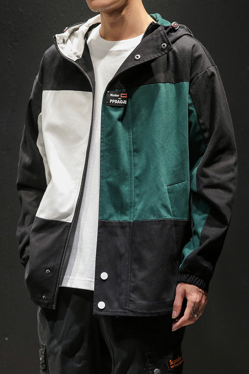 2020 Spring New Large Size Hooded Jacket Loose Contrast Color Stitching Jacket Men Japanese Streetwear Mens Jackets and Coats T200502