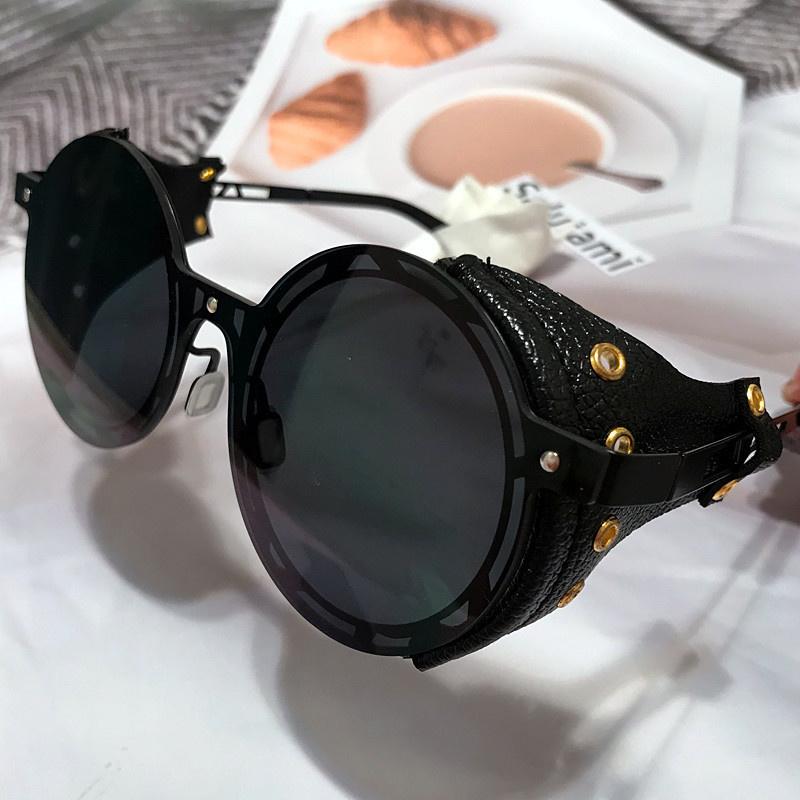 Sunglasses Fashion Leather Frame For Men Alloy Rivet Steampunk Sun Glasses Male Round Black Brown Shades Women Eyewear, White;black
Sunglasses Fashion Leather Frame For Men Alloy Rivet Steampunk Sun Glasses Male Round Black Brown Shades Women Eyewear, White;black
