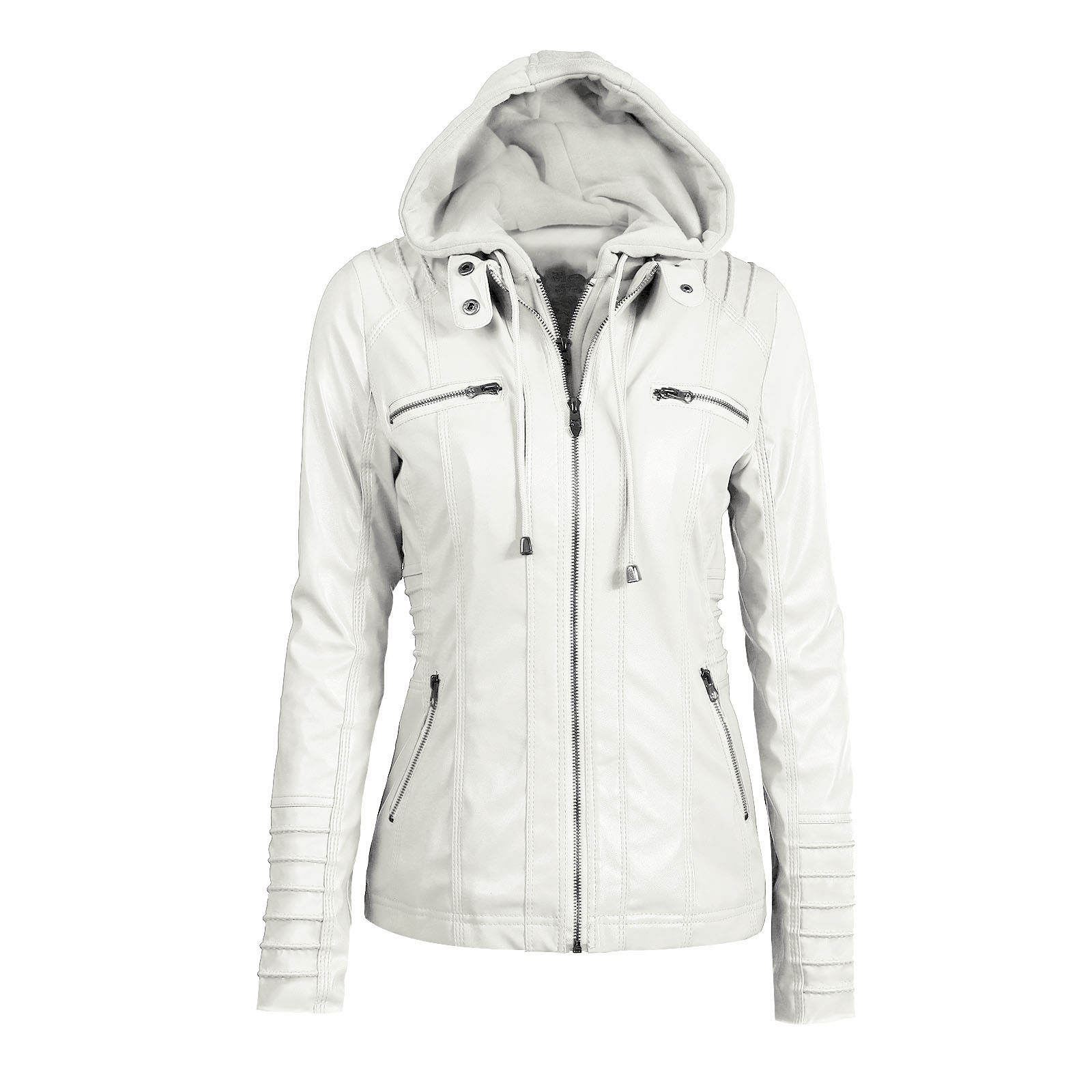 Fitaylor New Women Autumn Winter Hooded Faux Leather Jacket Slim Motorcycle Hat Detachable Plus Size 5xl Pu Leather Coat 201226