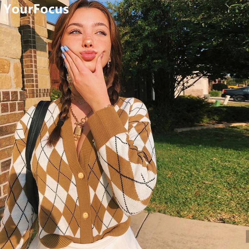Vintage Chic Loose Brown Argyle Plaid Knitted Sweater Cardigan Winter Clothes Women Short Pull Crop Top Women
Vintage Chic Loose Brown Argyle Plaid Knitted Sweater Cardigan Winter Clothes Women Short Pull Crop Top Women