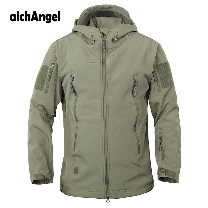 Army Camouflage Military Tactical Jacket Men Soft Shell Waterproof Windproof Jacket Winter Hooded Coat, Acu