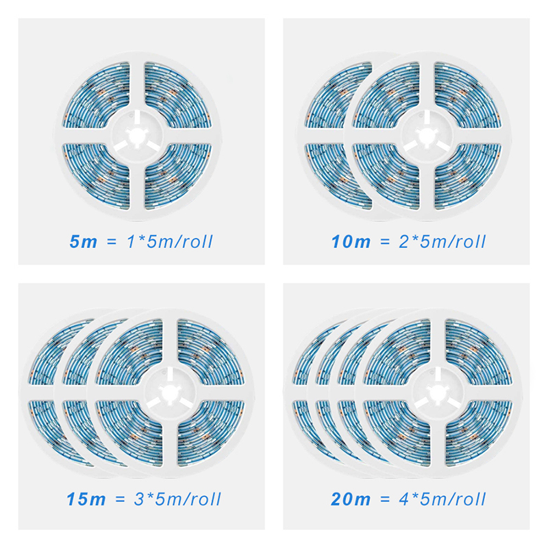 Drop Ship LED Strips 16.4FT 32.8FT 49FT 65FT RGB Strip Light DC12V 5050SMD Led lights with Adapter and 44keys IR Controller