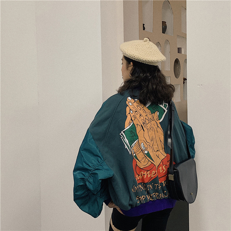 Spring Bomber Jacket Women Harajuku Style Printed Oversized Boyfriend Baseball Uniform Coat Female Fashion Streetwear Jackets 201029