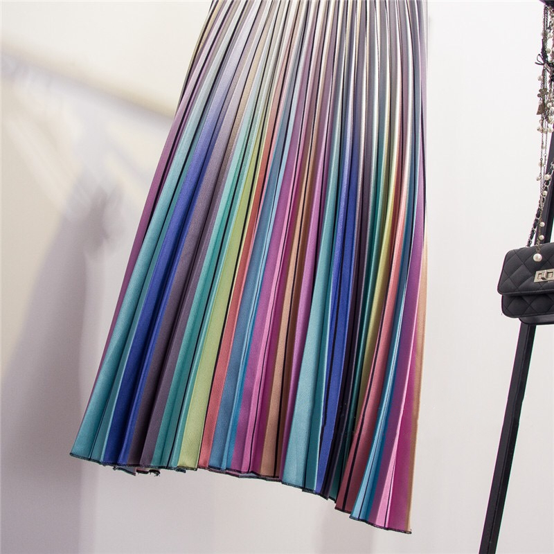 Marwin Spring NewComing Women Skirts Rainbow Striped Aline MidCalf Skirts High Street European Style High Quality Skirts T200106