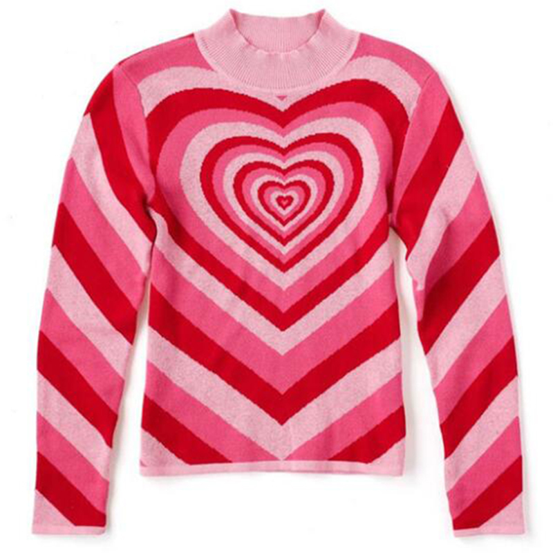 Love heart pattern sweater Color matching rainbow pullover women's autumn lazy oaf Retro High collar Slim knitted shirt s518 201130, Pink
Love heart pattern sweater Color matching rainbow pullover women's autumn lazy oaf Retro High collar Slim knitted shirt s518 201130, Pink
