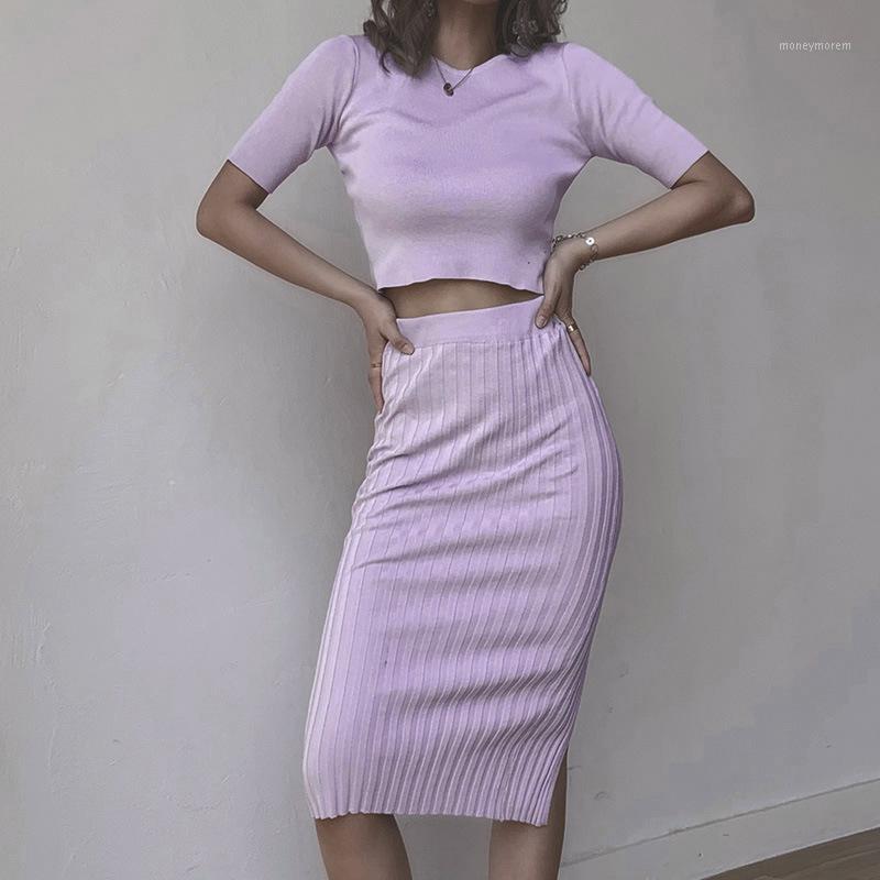 Women Ladies Summer Knitted Outfits Round Neck Short Sleeve Slim Cropped Top and High Waisted Split Skirt 2 Piece Sets Streewear1, As pic
Women Ladies Summer Knitted Outfits Round Neck Short Sleeve Slim Cropped Top and High Waisted Split Skirt 2 Piece Sets Streewear1, As pic