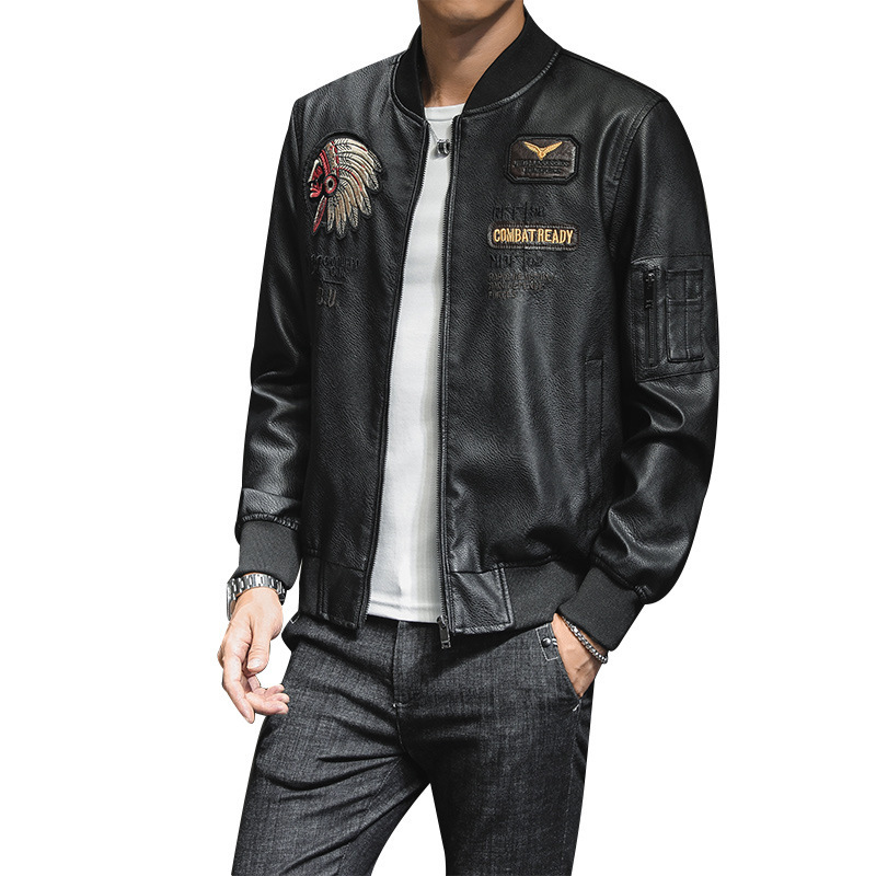 Men Autumn and Winter Thin Short Slim Leather Jacket Baseball Uniform Air Force Flight Suit PU Leather Tide, Black
Men Autumn and Winter Thin Short Slim Leather Jacket Baseball Uniform Air Force Flight Suit PU Leather Tide, Black