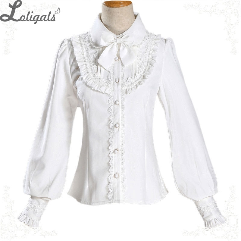 Warm Thick Women's Shirt Long Sleeve White Black Lolita Fleeced Blouse with Bowknot T200321