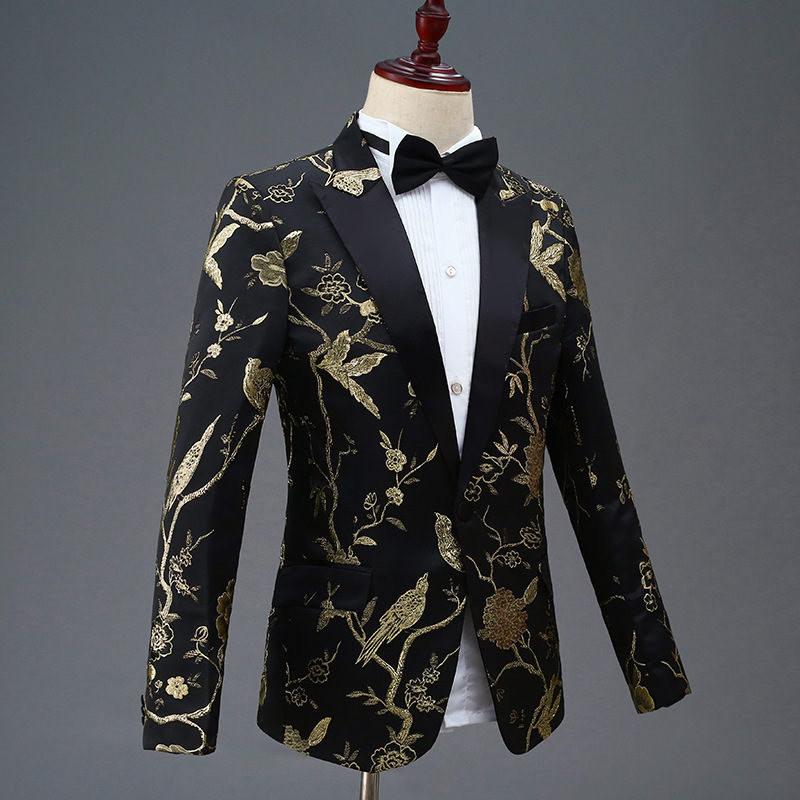 New Design Mens Stylish Embroidery Royal Blue Green Red Floral Pattern Suits Stage Singer Wedding Groom Tuxedo fast delivery