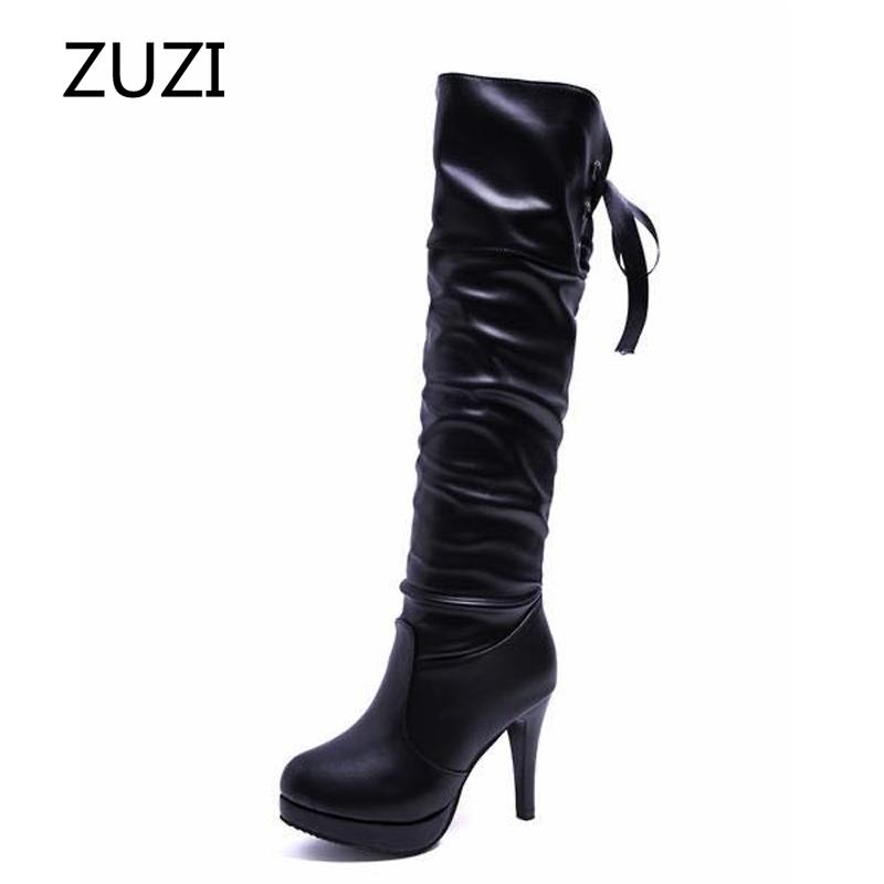 ZUZI Women PU Leather Knee High Boots Back Lace Up Super High Heels Platform Long Boots Autumn Winter Woman Shoes Black Whites
ZUZI Women PU Leather Knee High Boots Back Lace Up Super High Heels Platform Long Boots Autumn Winter Woman Shoes Black Whites