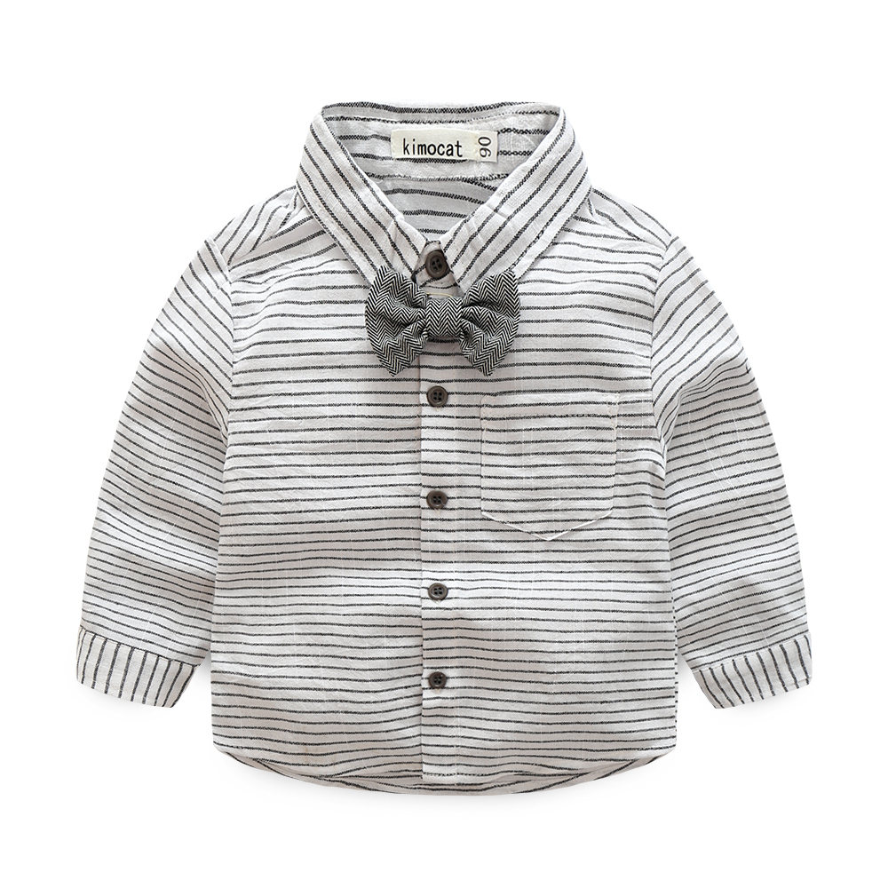 Boys clothes striped baby boy clothes shirt with bow and overalls grey color baby clothes mini gentleman baby vestido LJ201023