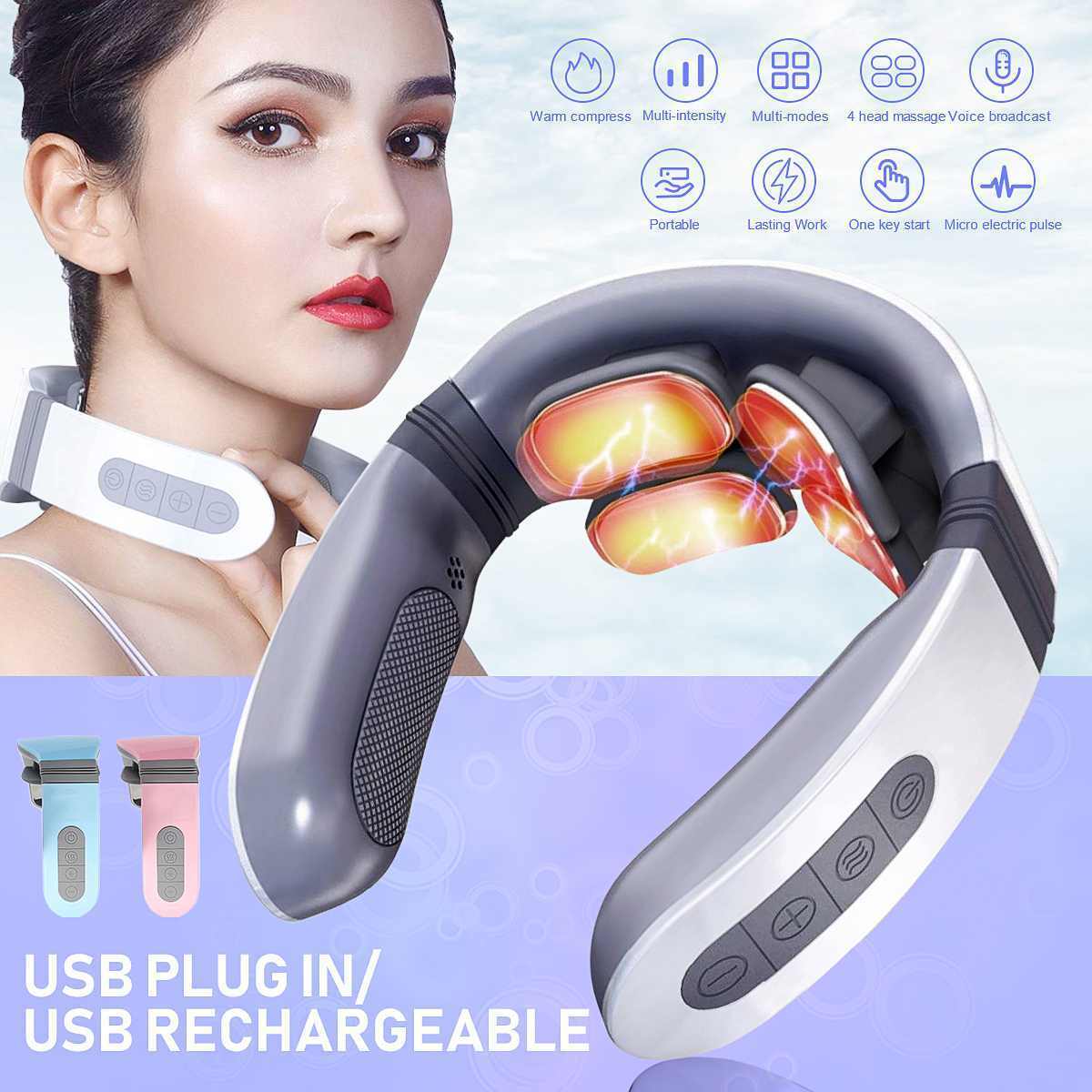 Electric Neck Massager 3D 4 Heads USB Magnetic-Pulse Wireless Neck Cervical Massager Rechargeable 5 Massage Modes 12 Gears 201104
Electric Neck Massager 3D 4 Heads USB Magnetic-Pulse Wireless Neck Cervical Massager Rechargeable 5 Massage Modes 12 Gears 201104