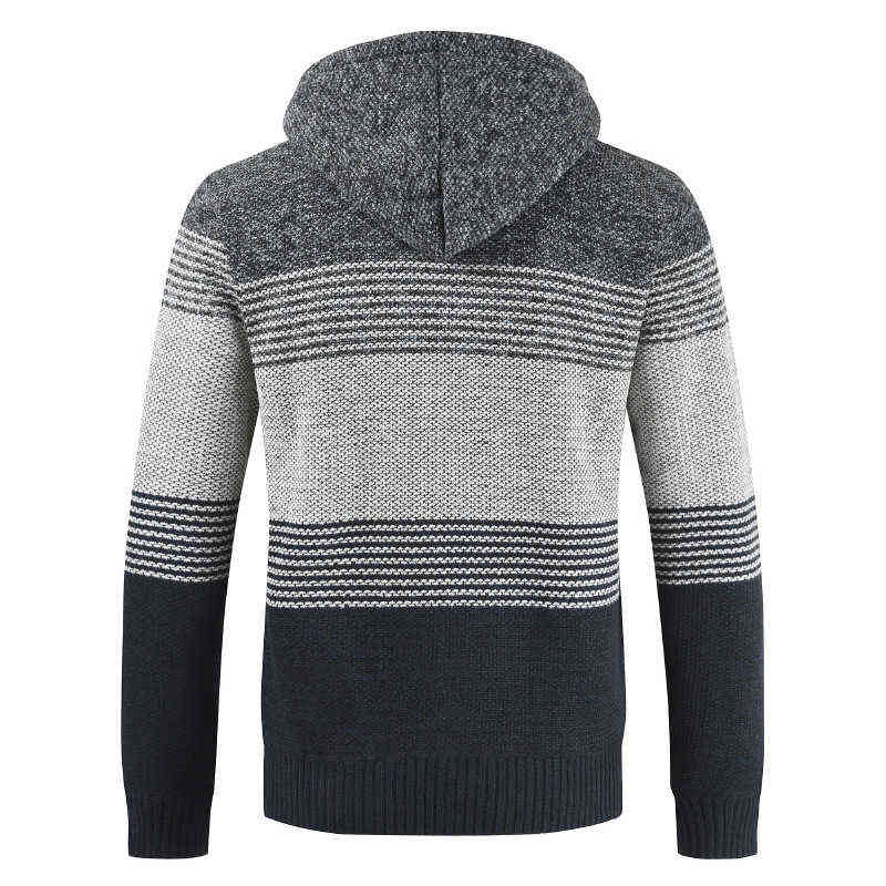 FALIZA Men's Sweater Coat Autumn Winter Thick Warm Hooded Stripe Wool Sweaters Cardigan Jumpers Zipper Fleece Coat Men XY103 220108