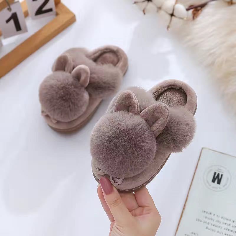 Kids Winter Slippers Infant Baby Fur Ball Soft Slippers Children's Plush Indoor Home Slipper Bowtie Shoes For Toddler Girls 201130