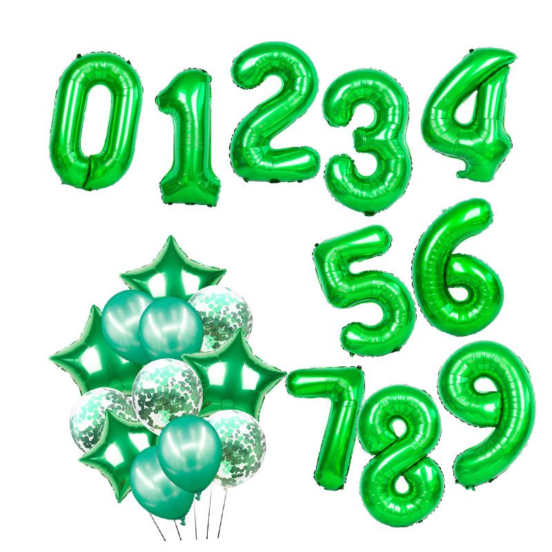 

32inch Number Foil Balloon green Digital star latex balloons Globos Birthday Party Decoration Baby Shower Supplies Globos