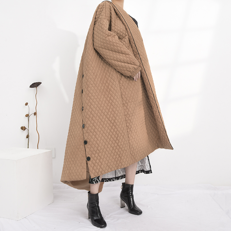 LANMREM Famale autumn winter long coat back many buttons loose fashion long sleeve cotton jacket women parkas WTH120 201214