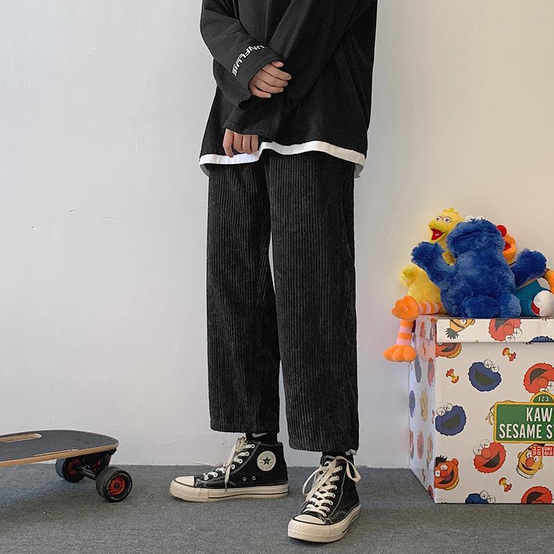 Pleated Solid Color Casual Corduroy Pants Men Ankle-Length Elastic Waist Loose Straight Vintage Trousers Male Wild, Black
Pleated Solid Color Casual Corduroy Pants Men Ankle-Length Elastic Waist Loose Straight Vintage Trousers Male Wild, Black