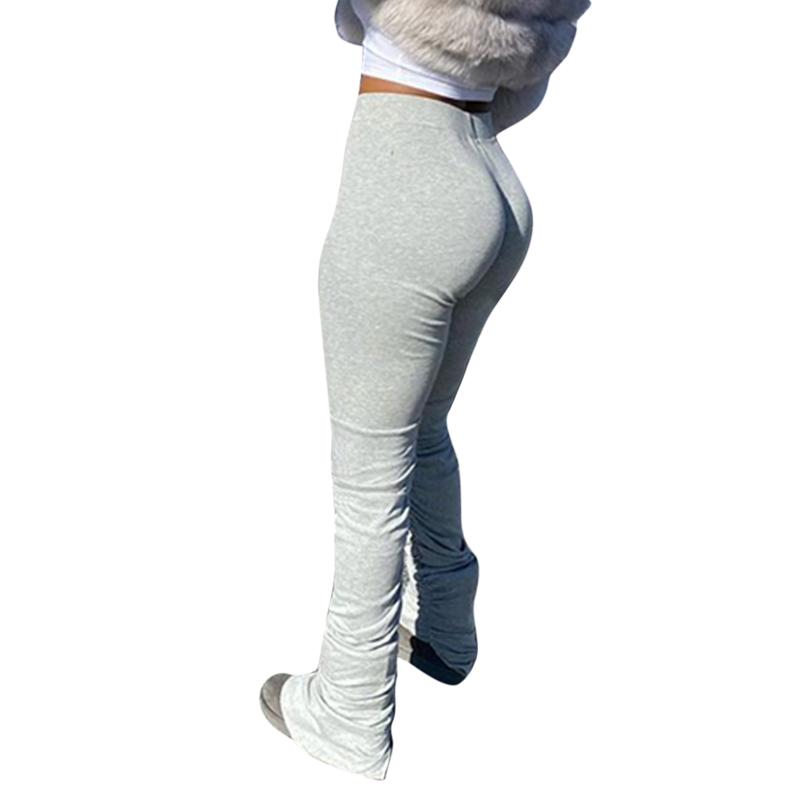 Sweatpants Women Pleated Flare Pant High Waist Biker Trousers Sportwear Stacked Joggers Bell Bottom Pants Ladies Pencil Leggings 201113