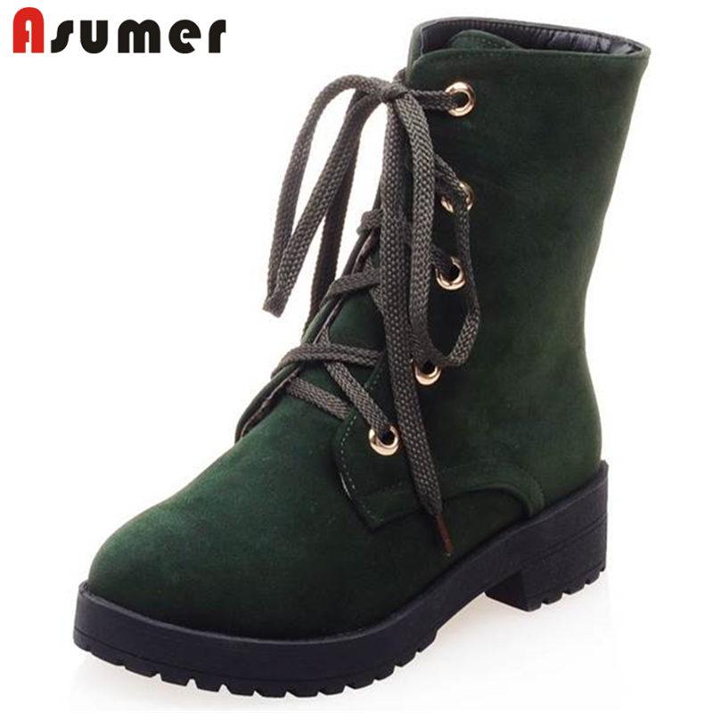 ASUMER SIZE 33-43 2020 NEW fashion flock boots lace up ankle boots women square med heels round toe spring autumn, Green
ASUMER SIZE 33-43 2020 NEW fashion flock boots lace up ankle boots women square med heels round toe spring autumn, Green