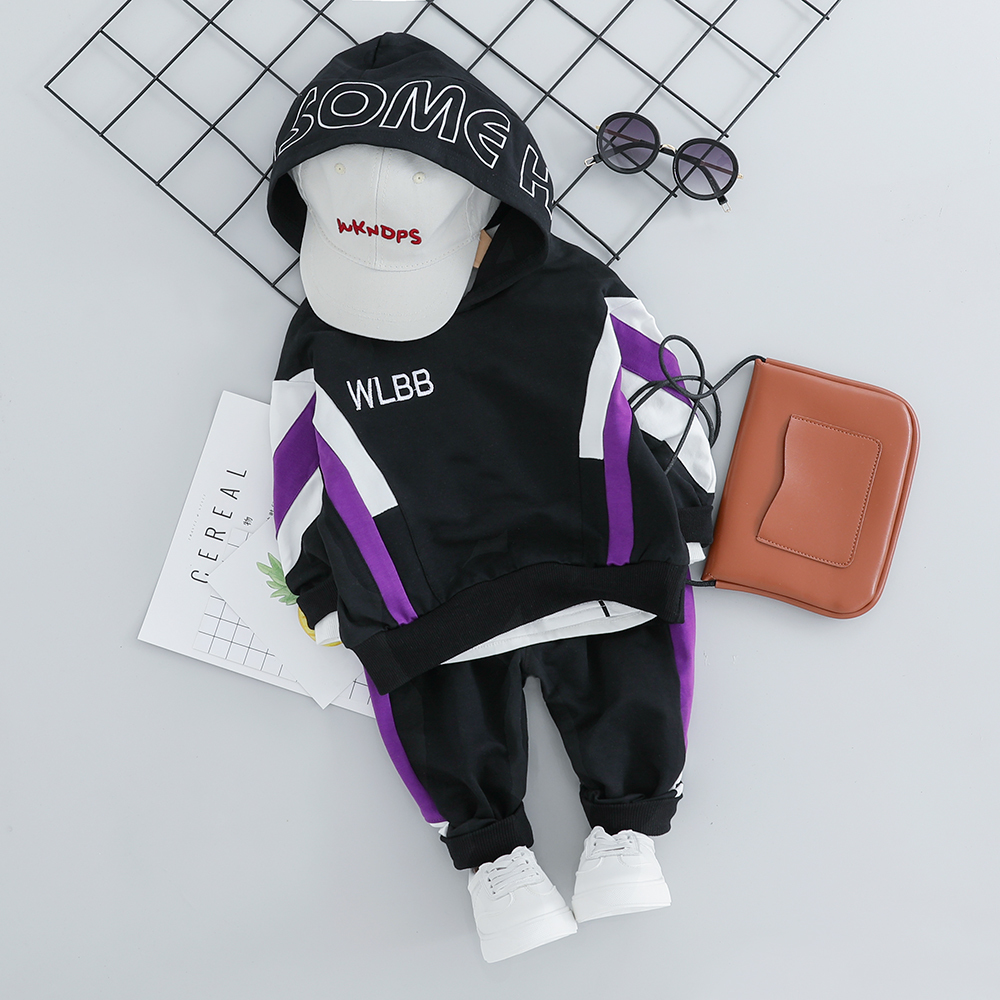 Kid Toddler Boy Hooded Casual Clothing Sets Cotton Autumn New Patchwork Letter Baby Boy T Shirt + Pants 1 2 3 4Y 201031