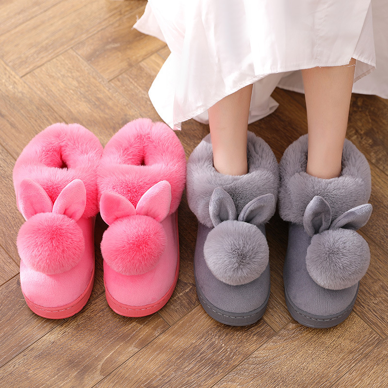 Women Shoes With Rabbit Ear Winter Slippers Fluffy Indoor Shoes Lady X1020