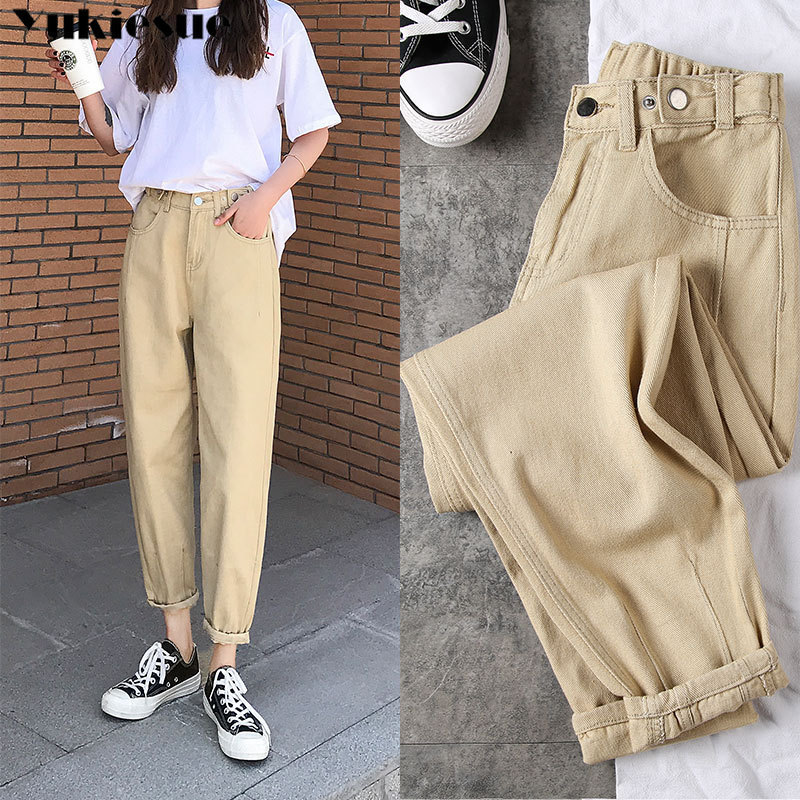 Jeans Woman black Pants High waist Elastic Denim trousers ripped boyfriend jeans for Women harem Pants Plus Size S-XXL LJ201012
