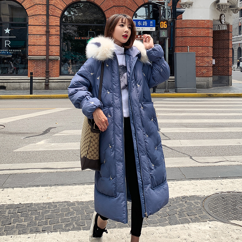 Women's Winter Jacket X-long Animal Print Hooded Woman Parkas Loose Plus Size With Fur Collar Casual Thick Coat Ladies Outwear 201019