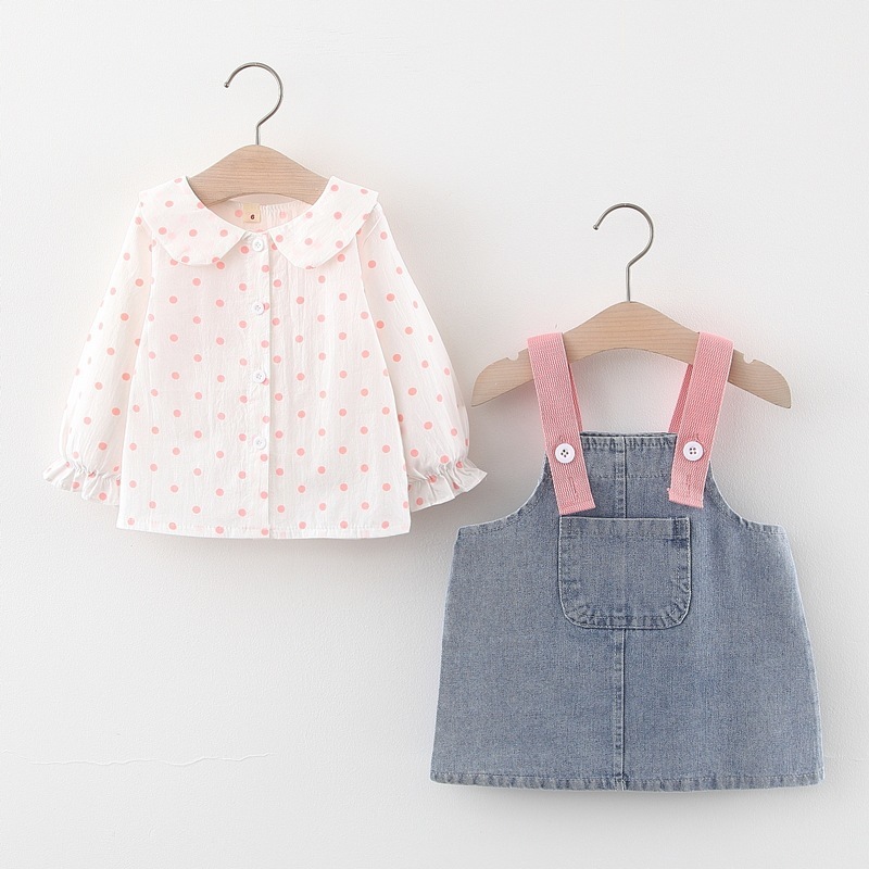 HYLKIDHUOSE 2020 Autumn Girls Clothing Sets Infant Long-sleeved Shirt Angel Wings Denim Dress Infant Costume Child Baby ClothesX1019