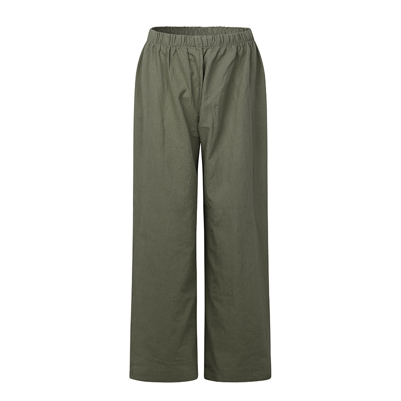 2019 Women Loose Long Pants Wide Leg Pants Cotton Linen Summer Casual Femme Pants Elastic Mid Waist Straight Harem Trousers T200319