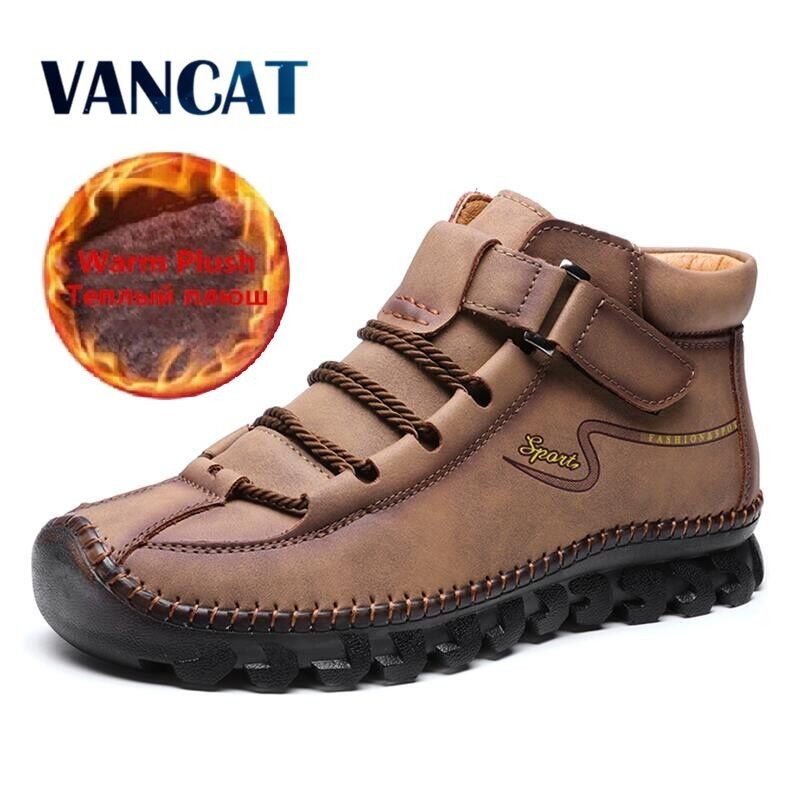 New Winter Men's Comfortable Men Ankle Thick Plush Warm Snow Leather Autumn Outdoor Man Motorcycle Boots 38-48 201102